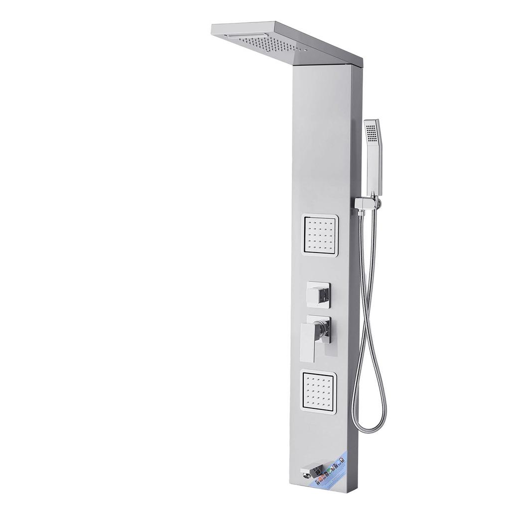 VEVOR Shower Panel Tower System with Rainfall Waterfall Shower Head, 53 in Brushed Stainless Steel Shower Column, 5-Function Faucet