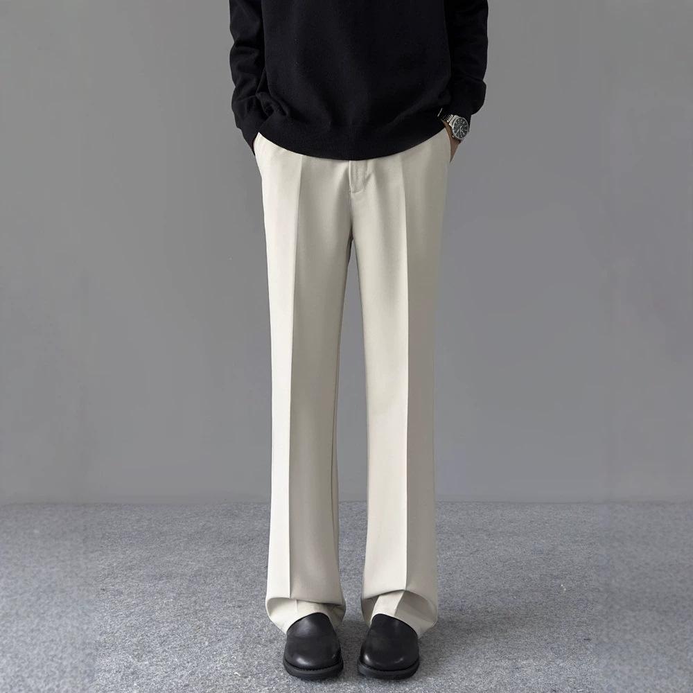 Summer New Black Straight Trousers Drape Feeling High Sense Scimitar Slightly Pull Pants Men's Casual Suit Trousers