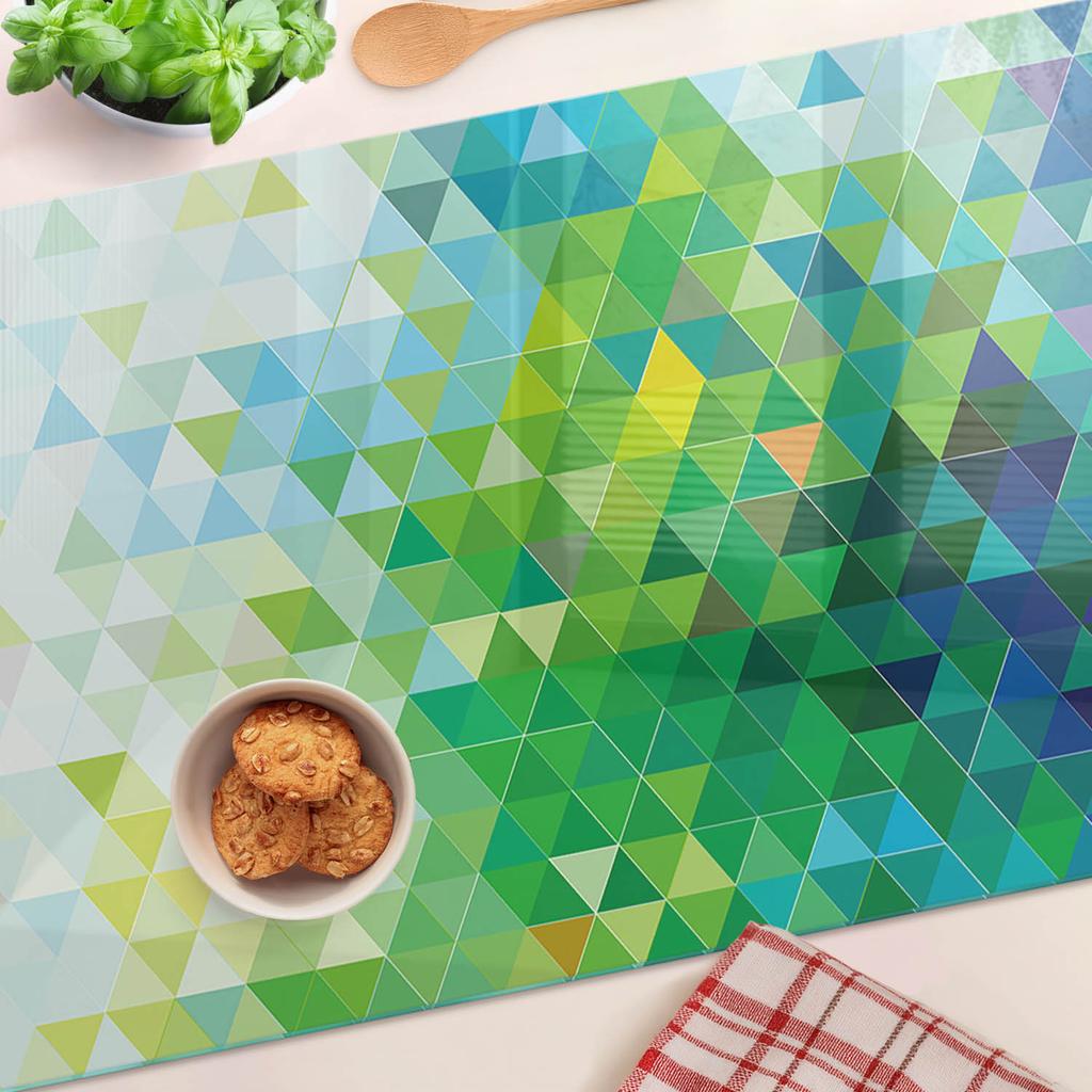 Hartowana Deska Kuchenna Szklana Z Grafiką Trójkąty Abstrakcji 80X52 Cm
