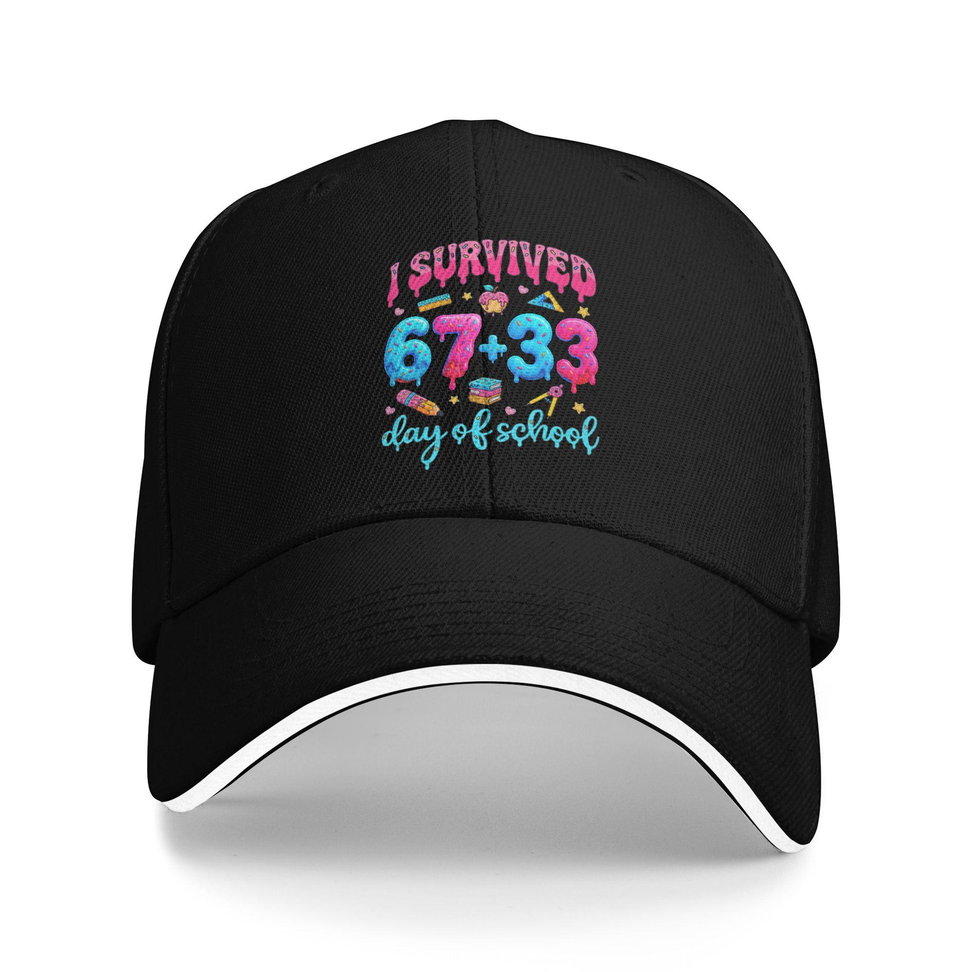 

Summer I Survived 67 33 Days of School Happy 100 Days of School Baseball Cap Kpop Rock Classic Sun Trucker Hat Men Snapback Cap As Picture чёрный