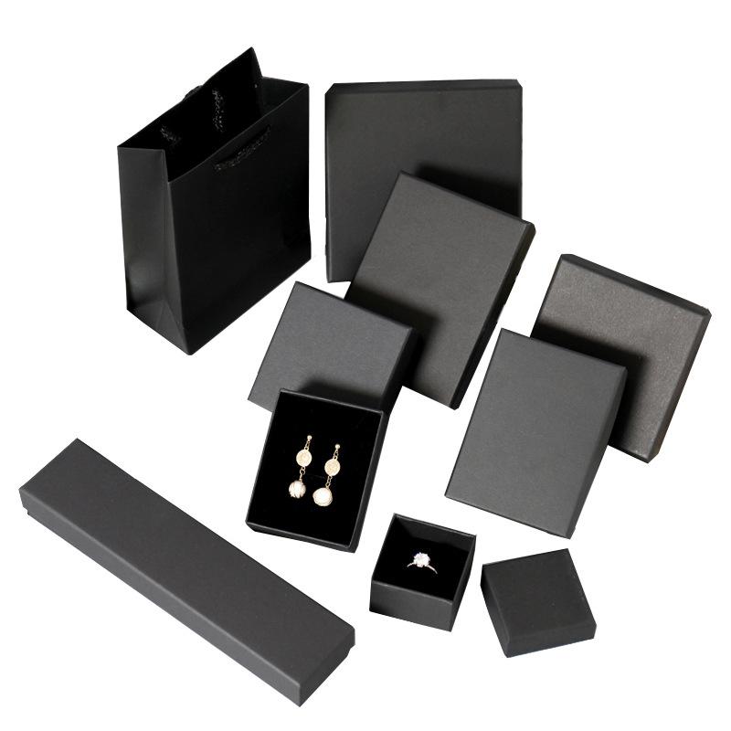 Black Kraft Paper Box Necklace Earrings Jewelry Box