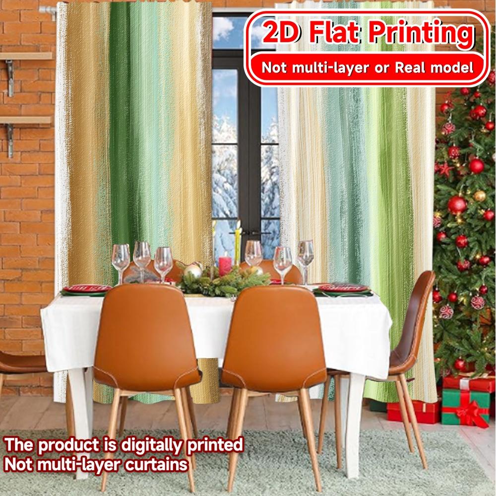 Flat Printing Green Abstract Stripes Creative Popular Curtains Semi Holiday Suitable Bedroom Living Light Filtering Set Of 2 Made Polyester Decor