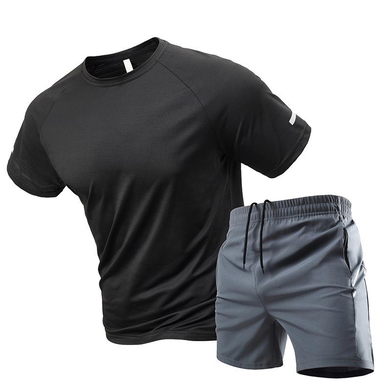 2-Piece Men's Summer Quick drying Sports Suit Breathable Short Sleeved T-shirt Tracksuit Male Sportwear