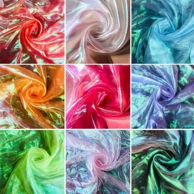 Laser Tulle Fabric Silk Chiffon Fluorescent Yarn Organza Glass Yarn Colorful Sewing Mesh Cloth