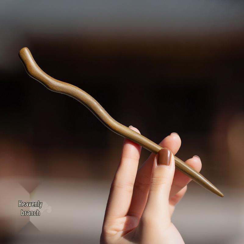 Peach Wood Ancient Style Hairpin for Qipao and Hanfu Headwear