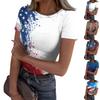 Women's Casual Fashion Round Neck Independence Day Print Short-Sleeve Ribbed Top