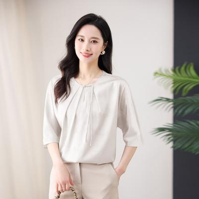 Silk Top Women's Medium Sleeves New Fashion Loose Shirt Large Size Thin T-shirt