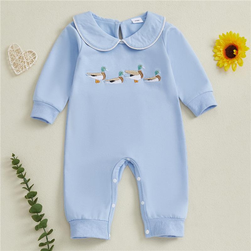 

Autumn Baby Boy Girl Sweatshirt Romper Duck Embroidered Doll Collar Long Sleeve Jumpsuit Cute Farm Clothes 0-3M