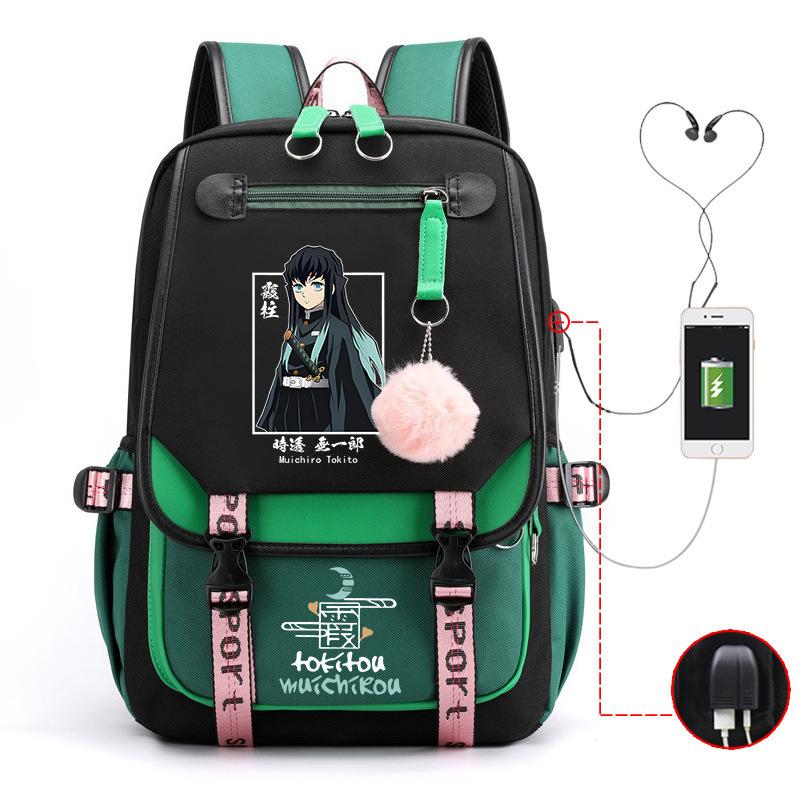 Japan Cartoon Comics Demon Slayer Trendy USB High-Capacity Student Backpack with Spine Support 0019