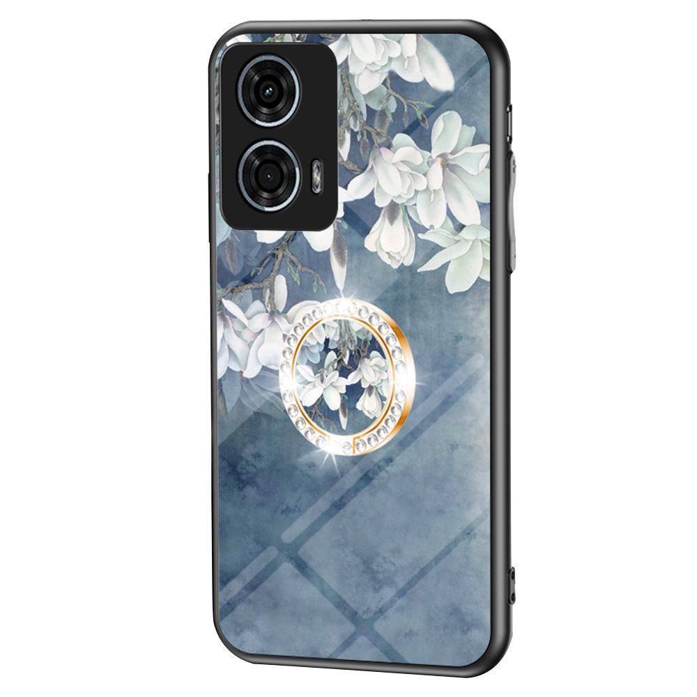 

For Motorola Moto G24 Power Case Pattern Print Tempered Glass Phone Cover with Kickstand Chinese Rose