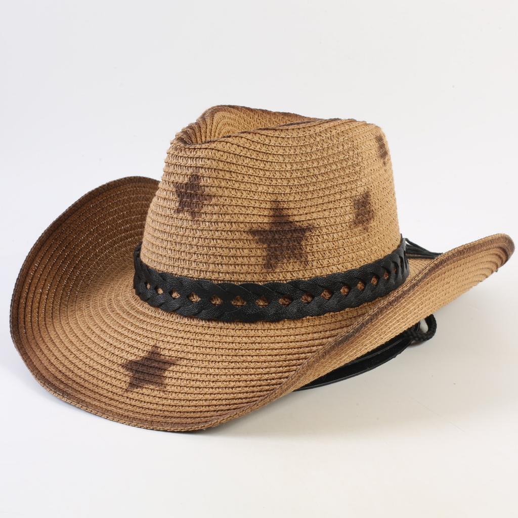 Popular Western Cowboy Straw Hat Men's and Women's Fashion Shade Straw Hat Classic Outdoor Western Cowboy Hat