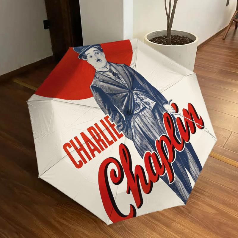 1pc Charlie Chaplin Automatic Folding Umbrella, Portable Collapsible Design, Casual Outdoor Accessory L1127078