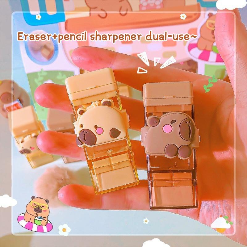 

1 шт. Мультяшная милая точилка для карандашей в виде капибары с ластиком, Кавайная точилка для карандашей, Офисные принадлежности, Эстетичная канцелярия, Детские подарки 1pc