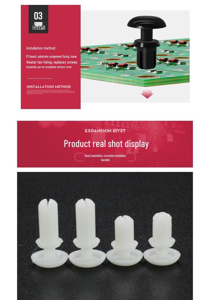 Nylon Expansion Rivet Set: Male-Female White/Black Snap Button for PC Board