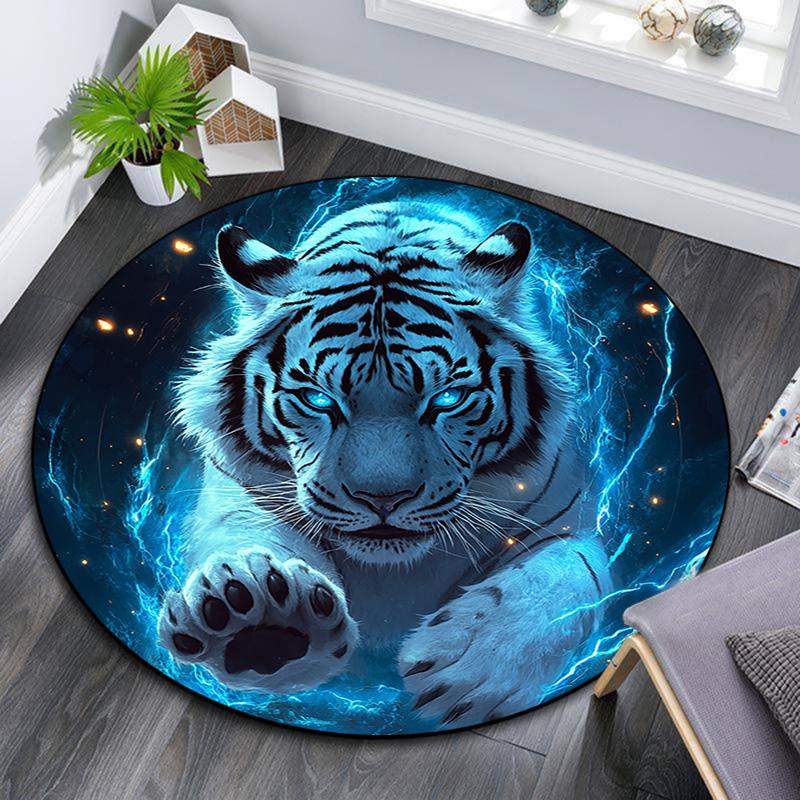 Electric Tiger Round Area Rug,Carpet Rug for Living Room Bedroom Sofa Playroom Decor,Non-slip Floor Mat