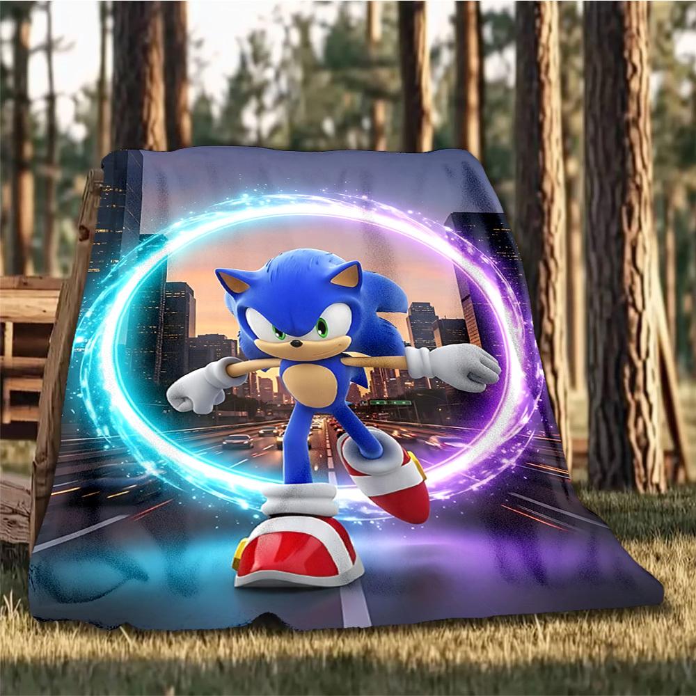 1pc Sonic, Speed Outdoor Personalized Flannel Blanket, Soft, Lightweight Personalized Flannel Blanket, Digital Printing,