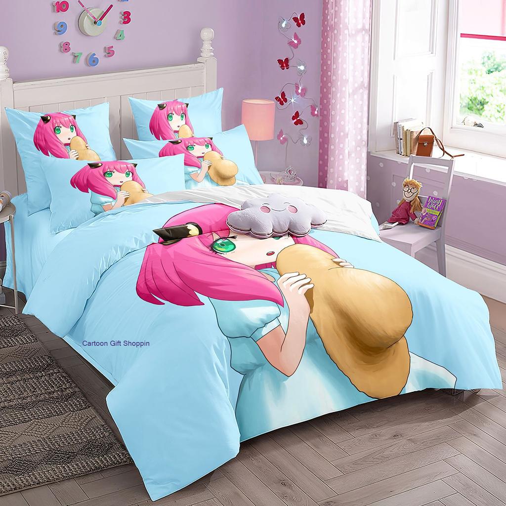 Anime Spy X Family Bedding Set Kawaii Loid Forger Anya Duvet Cover with Pillowcases Girls Boy Kid Set Quilt Cover Set