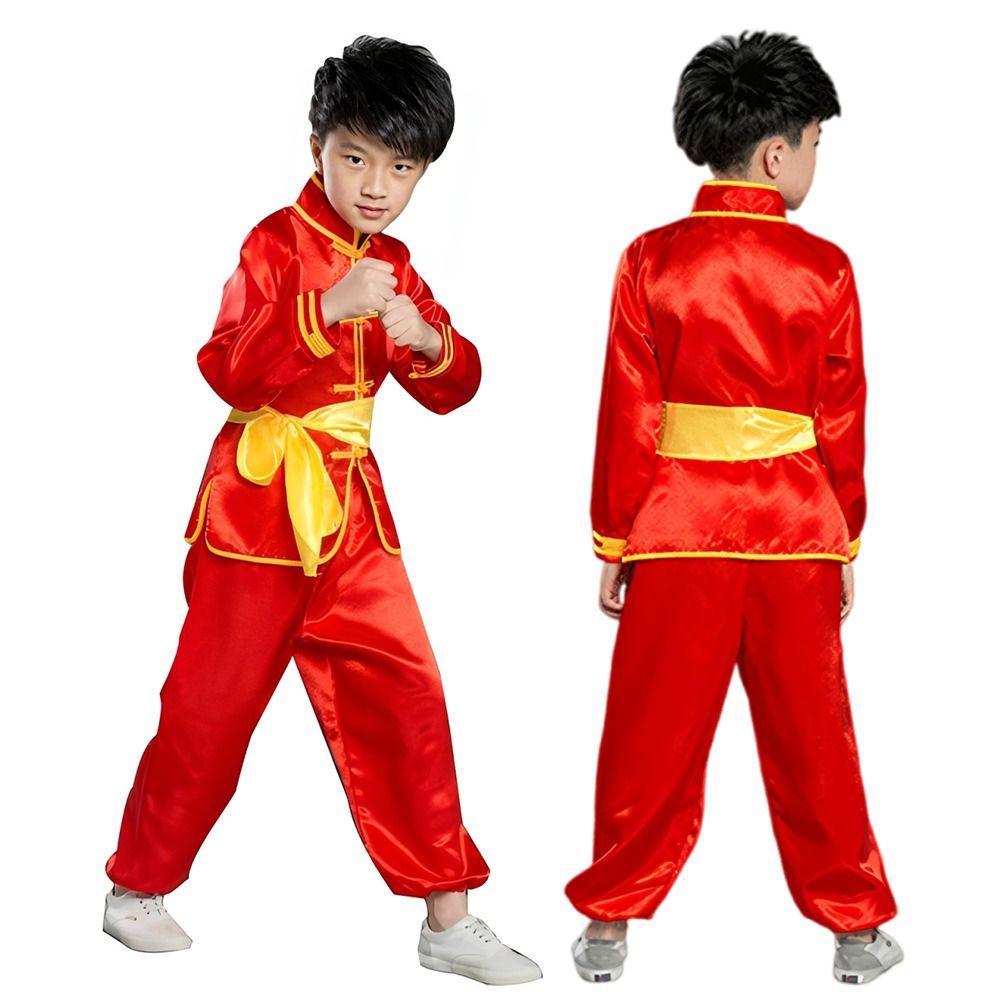 With Belt Kungfu Uniform Long Sleeves Martial Art Uniform Fashion Tai Chi Uniform  Children