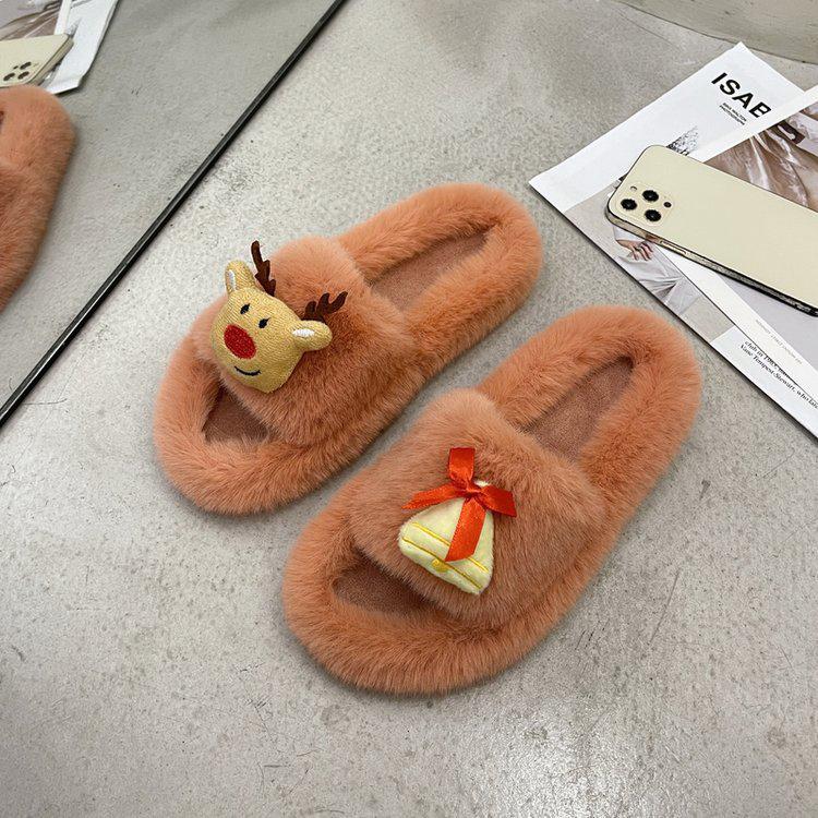 Christmas Elk Cotton Slippers For Women New Halloween Bedroom Soft Winter Indoor Shoes Warm Closed Toe Plush Cotton Slippers