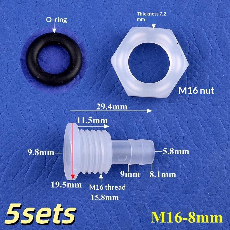 5 Sets M5-M16 Thread To 3-12Mm Aquarium Water Tank Inlet Outlet Joint Irrigation Hose Connectors Pp Straight Bulkhead Connector