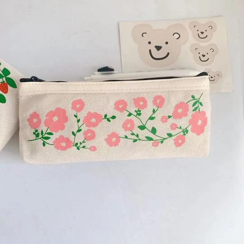 

1 Pcs Kawaii Students Are Simple and Niche Pencil Case Bear Canvas Pencil Box Pencilcase Pencil Bag School Supplies Stationery
