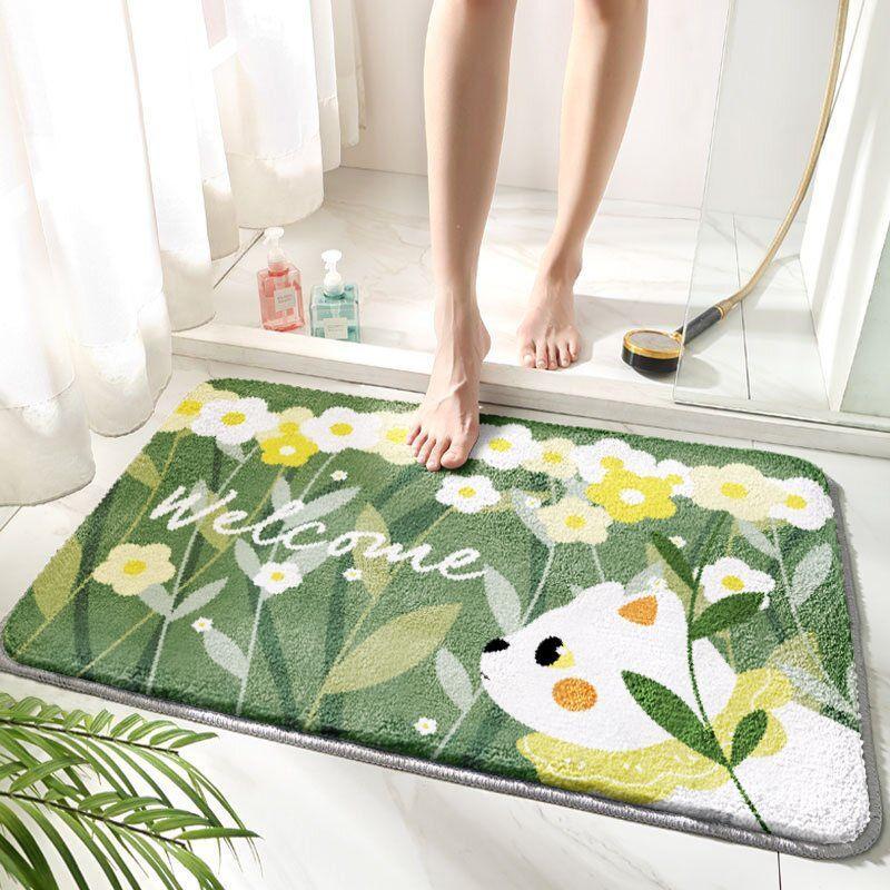 Badezimmerteppichmatte, Weißer Blume Badezimmerteppiche Flauschig Weich Superfeine Faserteppiche Rutschfeste Badematte Maschinenwäsche Plüschmatten, Badezimmerteppich