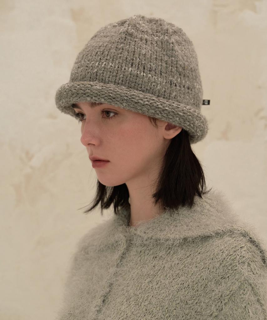 Bajal Va Square Long Label Roll-Up Beanie Gray