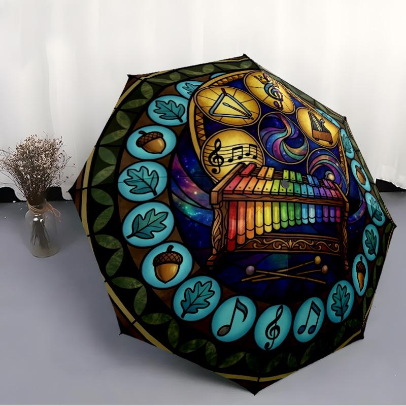 Music Nature Harmony Pattern Umbrella, Portable and Foldable Design, 8 Ribs, a Casual Accessory for Halloween, Christmas, and Birthday Gifts.