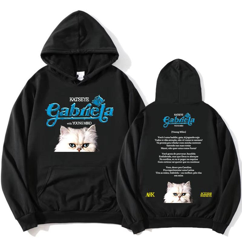 KATSEYE Gabriela Young Miko Remix Hettegensere Kawaii Tegneserie Katt Grafikk Sweatshirts Langermet Hettegensere Casual Dame Hettegenser
