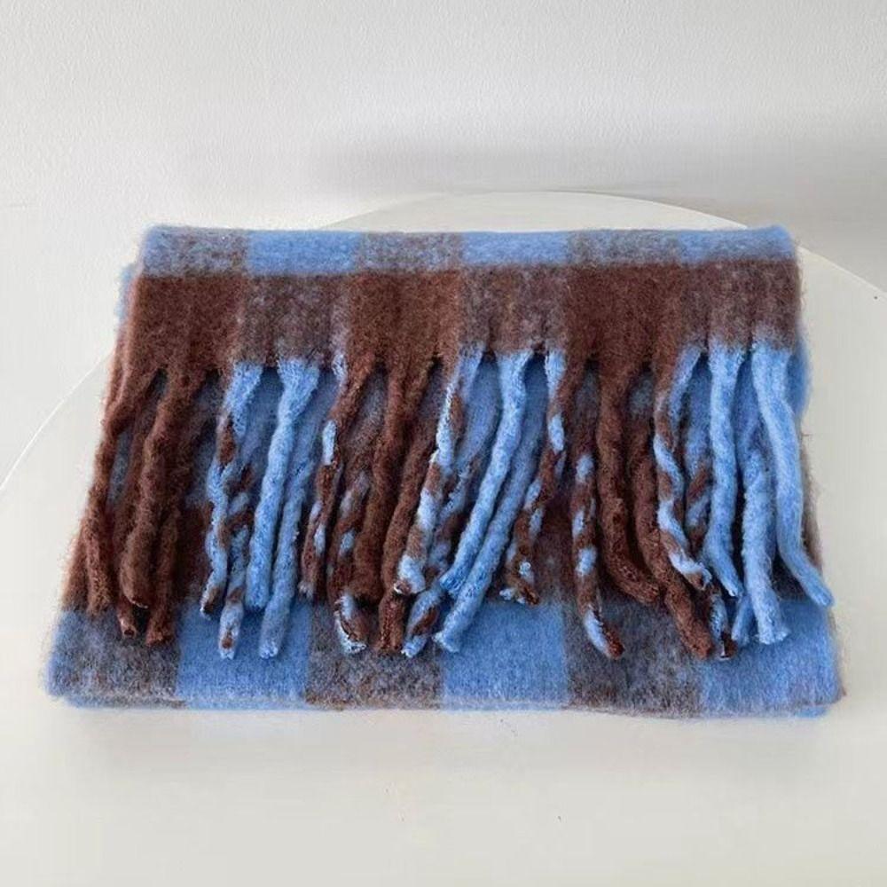 Stripe Pattern Long Tassel Scarves Soft Thickened Shawl Wrap Retro Winter Cashmere Scarf Women