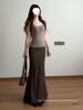 Relaxed Vintage Three-Piece Set: Cardigan, Tank Top & Midi Skirt