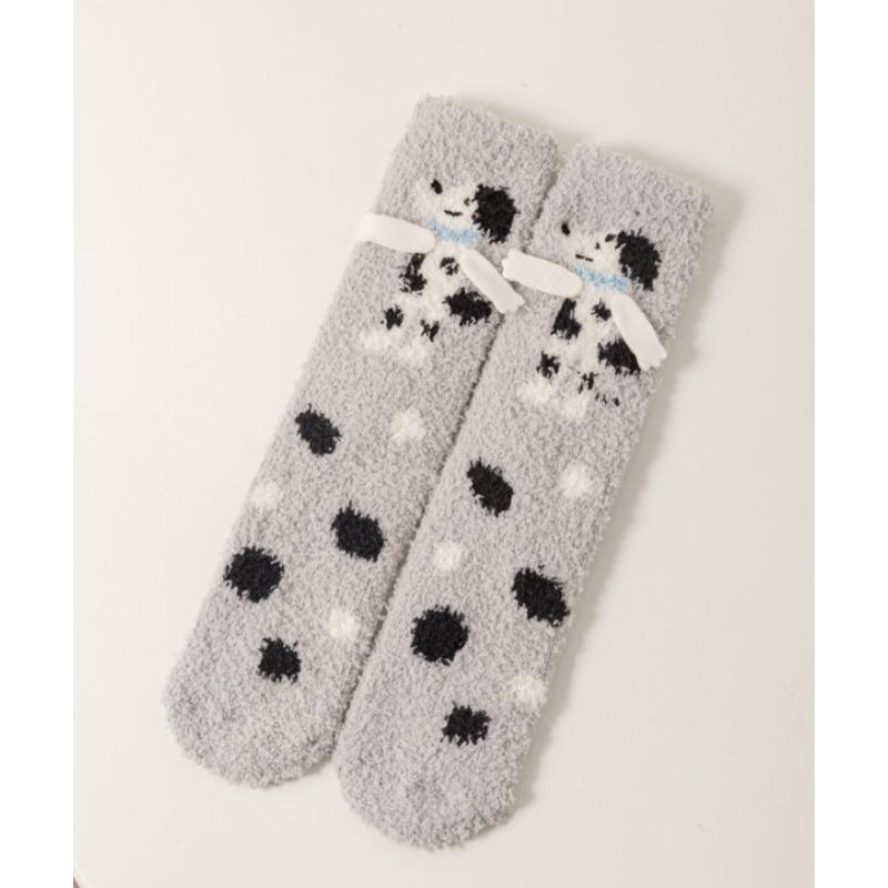 Autumn and Winter Coral Fleece Socks, Women's Cartoon Socks, Half-fleece Thickened Home Floor Socks, Sleeping Socks, Mid-calf Women's Socks