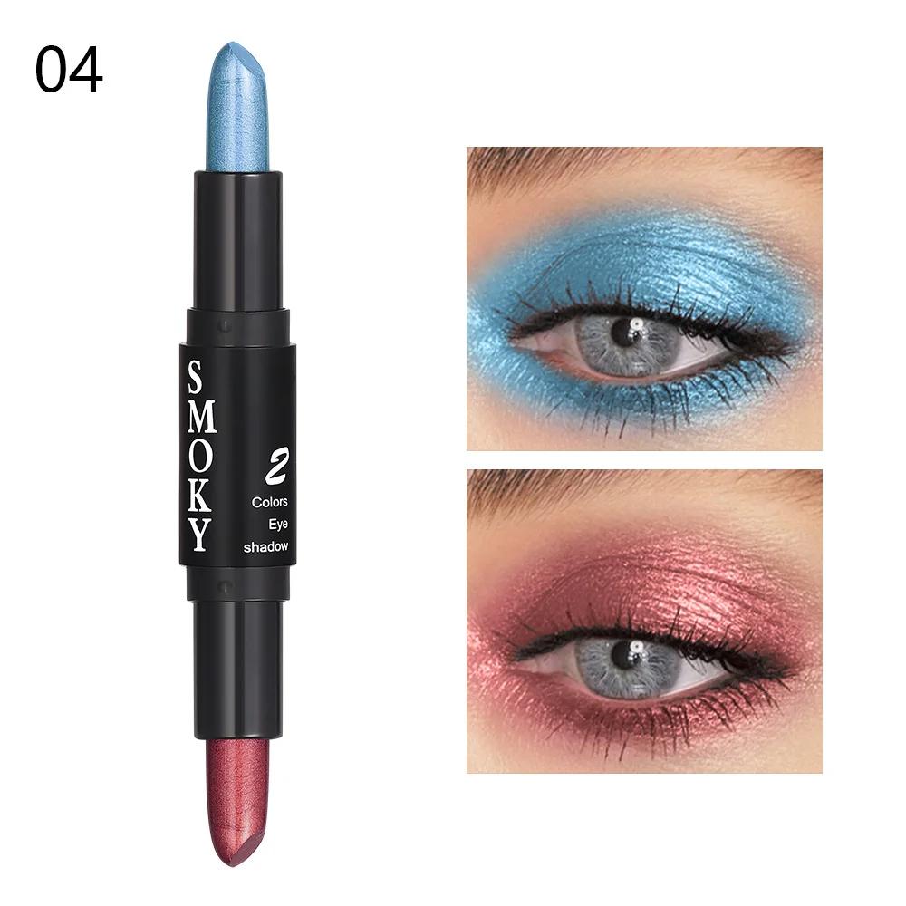 Doppelkopf Perlglanz Lidschatten Stiftsticks Highlighter Sticks Schimmer Lidschatten Stift mit Eyeliner Frauen Kosmetik Schwarz Grau