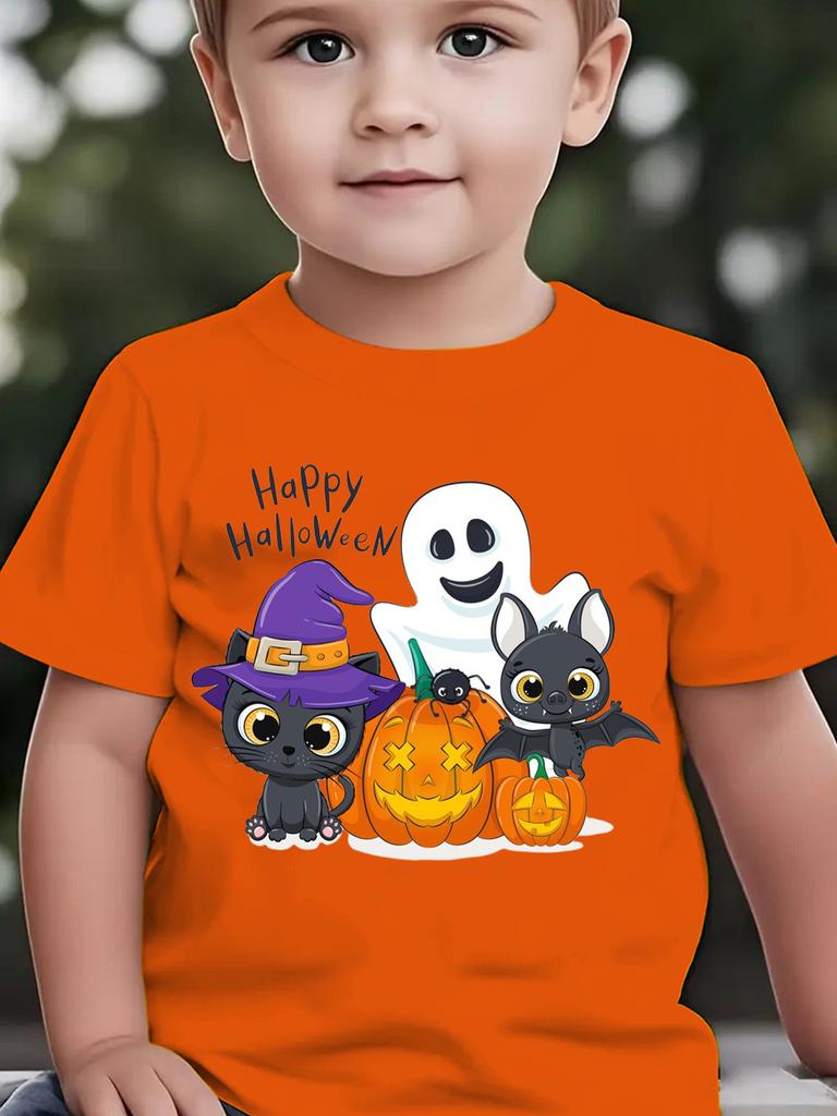 Halloween Baby Boys Girls Short Sleeve T-Shirt Cartoon Pumpkin Graphic T-Shirt Boys Clothes Halloween Party Children's Clothing