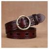 Womens Genuine Leather Belt With Cutout Design Slim Waistband Jeans Black Coffee Color Alloy Buckle 2-4cm Width