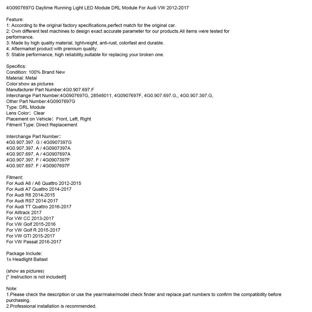 4G0907697G Tagfahrlicht LED Modul DRL Modul Für VW 2012-2017