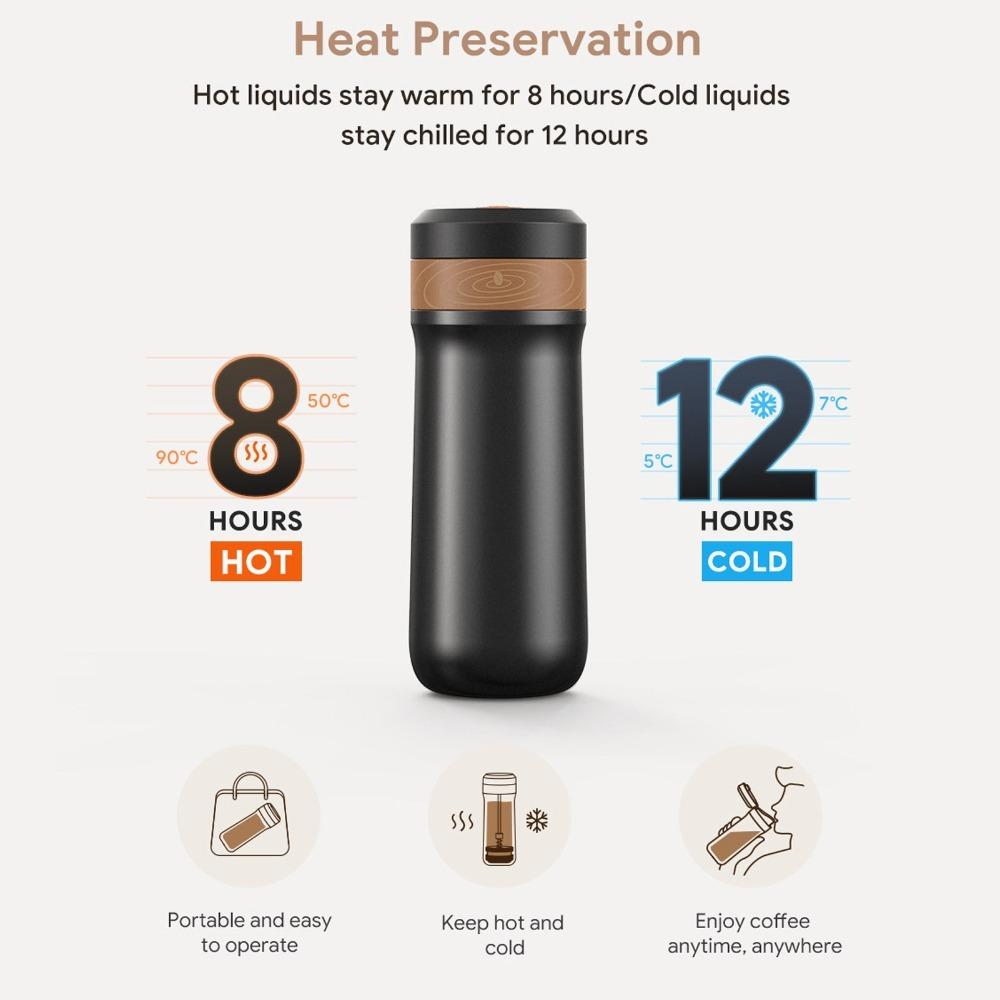 Double Wall French Press Coffee Maker Vacuum Insulated Travel Coffee Maker Hiking