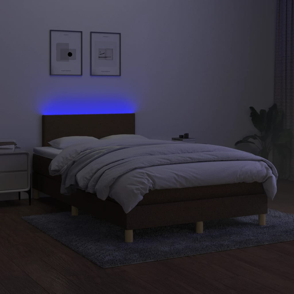 Box Spring Bed with Mattress & LED Dark Brown 120x190 cm Fabric