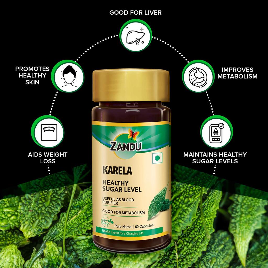 Zandu Karela Bitter Melon Herbal Capsules For Metabolic Wellness Natural Supplement 60 Veg Capsules Twin Pack  OF 2 Size