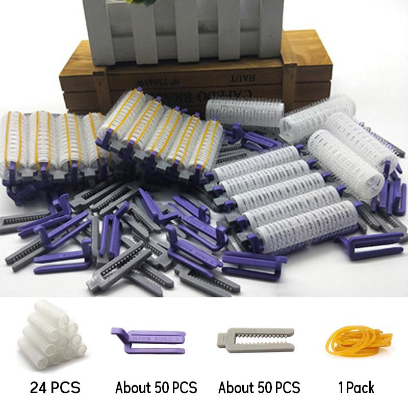 24Pcs Hair Root Perm Rods Bars Curlers With Clips & Rubber Bands Salon Nylon Hook & Loop Hair Rollers Set Hair Styling Tools