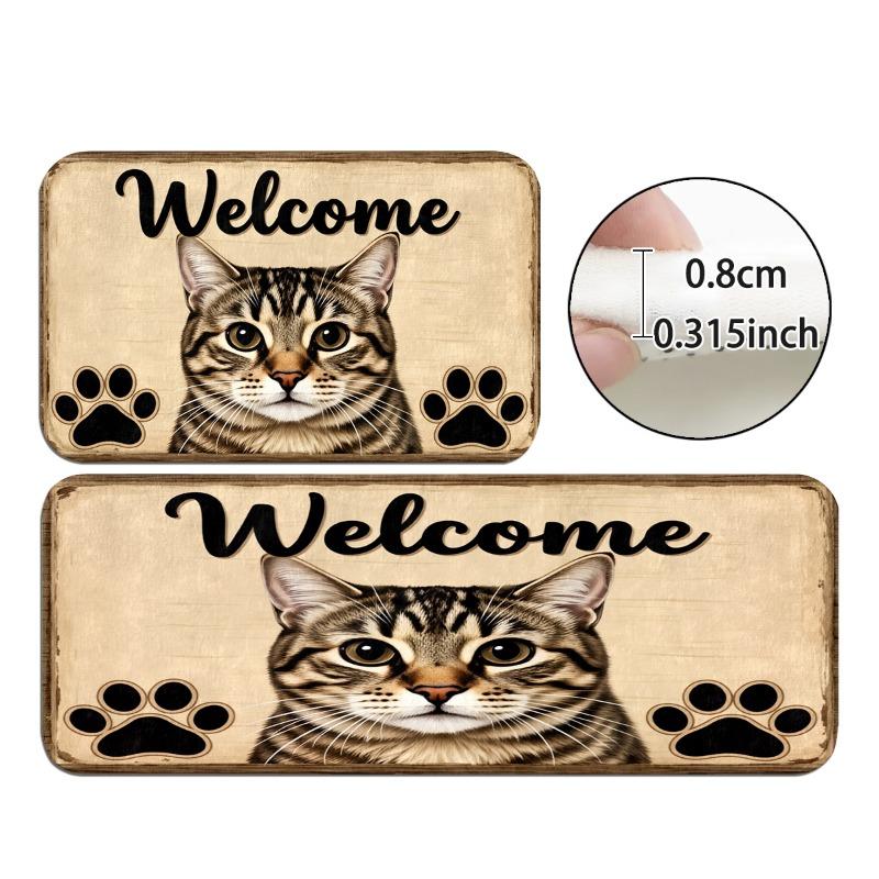 Flannel Cat Welcome Floor Mat, Non-slip Absorbent Floor Mat At The Entrance, Dirt-resistant Carpet At The Entrance of The Home