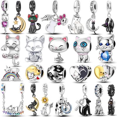 Cat Collection 925 Copper Charms Bead Persian Bell Anderson Multifarious Cats Dangle Fit Bangle Bracelet Necklace DIY Zircon