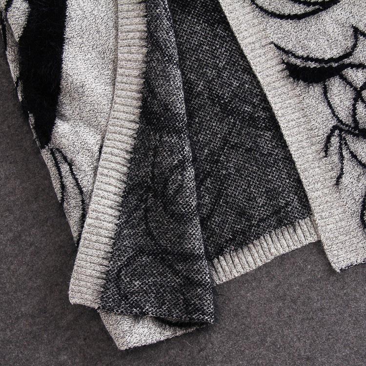 European & American Autumn/Winter Korean-Style Knitted Mid-Length Cardigan with Embroidered Women's Plus-Size Loose Sweater Coat