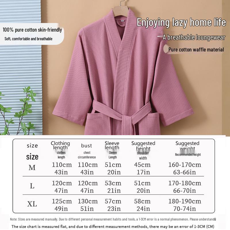 Unisex Quick-Dry Cotton Waffle Bathrobe - All-Season, Absorbent, Perfect for Steam Room & Spa