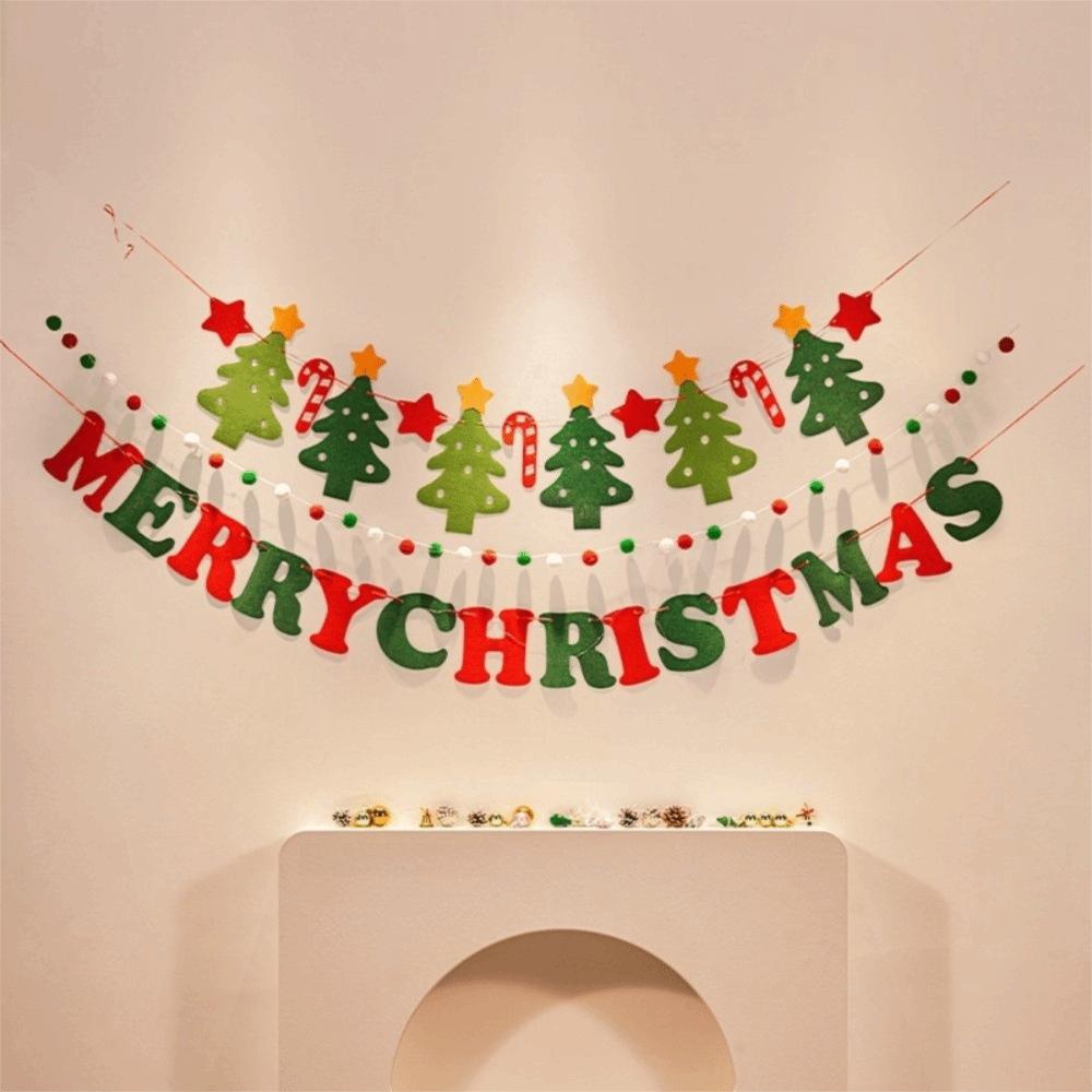 Merry Christmas DIY Christmas Banner LED String Light Hanging Pendant Hanging Bunting Xmas Felt Flag Shopping Mall Decor