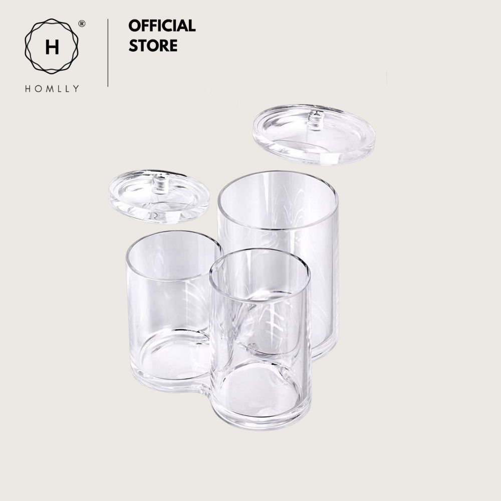 Homlly 3pc Acrylic Clear Cotton Ball and Swab Organizer
