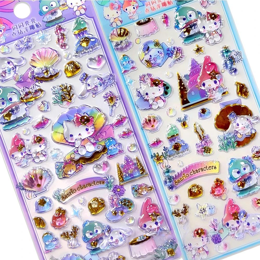 4Pcs Kawaii Sanrio 3D Relief Stickers Cinnamoroll My Melody Crystal Decals Waterproof Cute Cartoon Jelly Sticker Toys Gifts