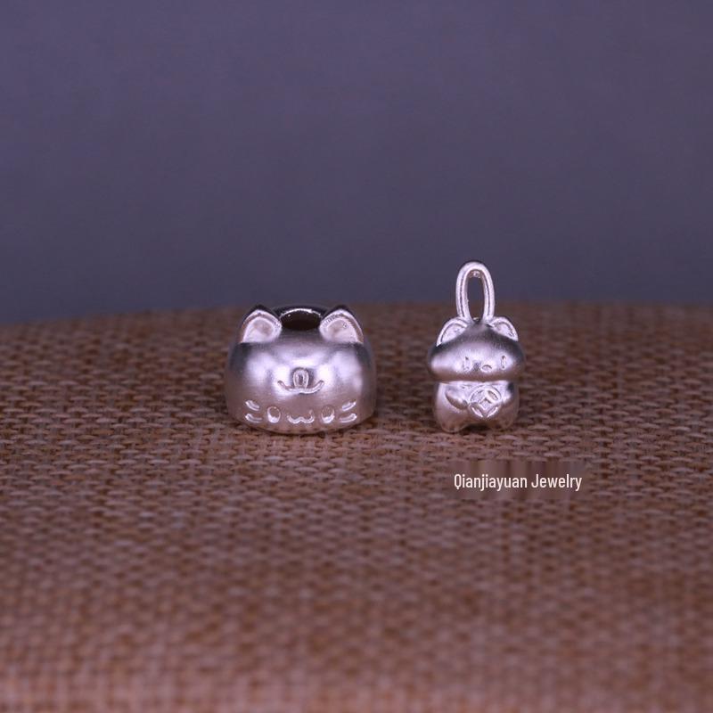 Sterling Silver 999 Hidden Cat Bracelet & Pendant Set - Pure Silver Necklace & DIY Red String Accessories
