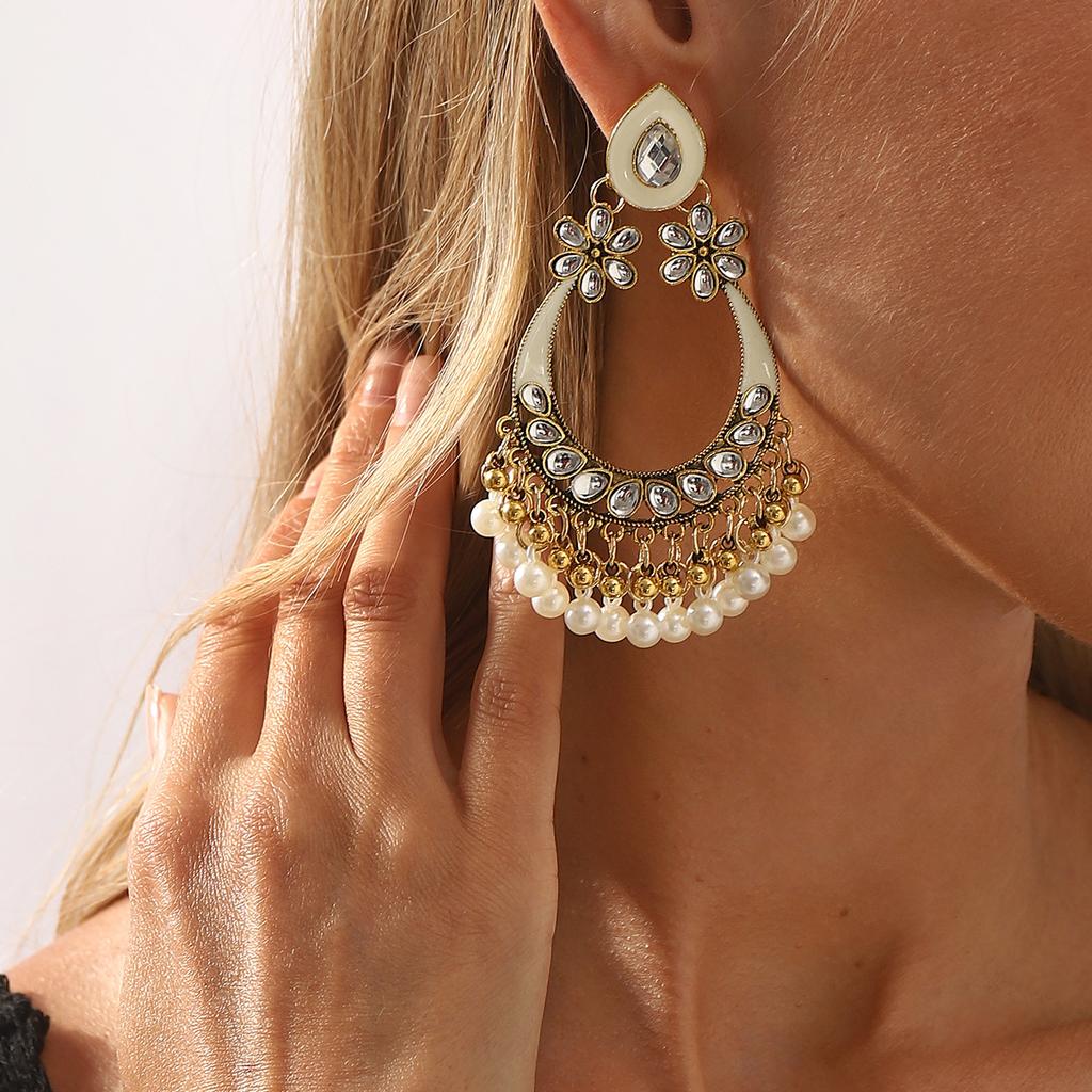 Damen Vintage Wassertropfen Perlen Quaste Ohrringe Ethnisch Chinesischer Stil Persönlichkeit Kreativ Aufwändige Ohrschmuck für Damen