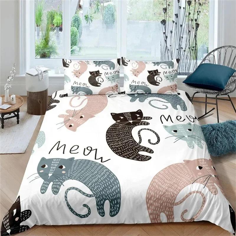 Cartoon Cat Dogs Toddler Comfortable Duvet Quilt Cover Pillowcase Bedding Set Children Bedroom Decoration Home Textile